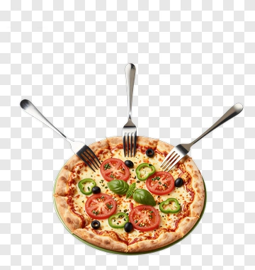 Pizza With Toppings And Forks PNG