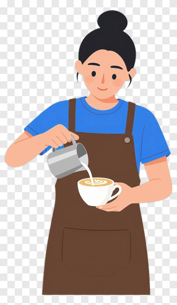 Barista Pouring Latte Art Into A Coffee Cup PNG
