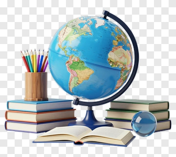 Globe With Books And Stationery PNG