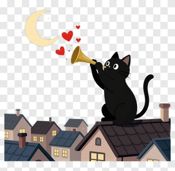 Cartoon Cat Playing A Trumpet On A Rooftop PNG