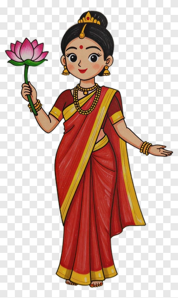 Cartoon Woman Holding A Lotus Flower PNG