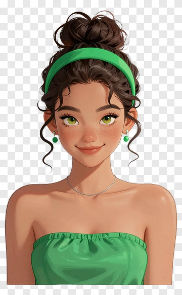 Cartoon Woman With Green Accessories PNG