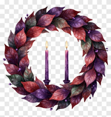 Decorative Leaf Wreath With Candles PNG