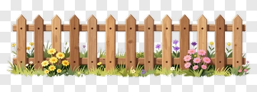 Wooden Fence With Colorful Flowers PNG