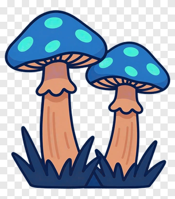 Cartoon Blue Mushrooms With Green Spots PNG