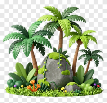 Tropical Landscape With Palm Trees And Rock PNG
