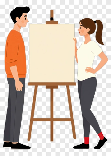 Couple Standing Beside A Blank Canvas PNG