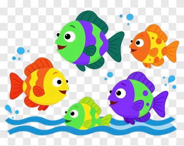 Colorful Cartoon Fish Swimming Together PNG