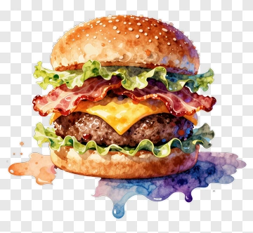 Watercolor Hamburger With Lettuce And Bacon PNG