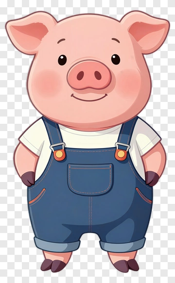 Cartoon Pig In Overalls PNG