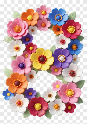 Colorful Floral Number Eight PNG