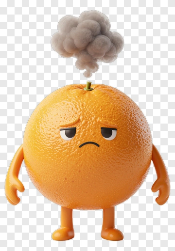 Cartoon Orange With Sad Expression And Smoke PNG