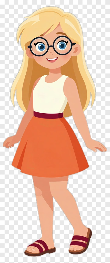 Cartoon Girl Smiling In A Dress PNG
