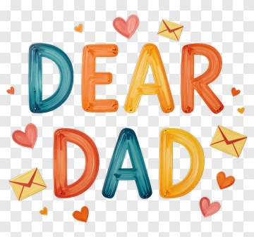 Dear Dad Greeting With Hearts And Envelopes PNG