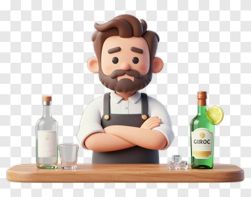 3D Bartender Standing Behind A Bar PNG