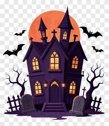 Haunted House With Bats And Gravestones PNG