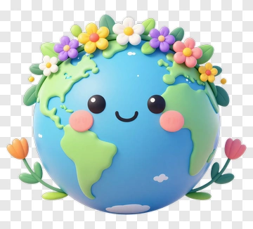 Cartoon Earth With Flowers And Smiling Face PNG