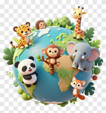 Cartoon Animals On A Globe PNG