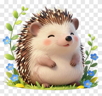 Cartoon Hedgehog Smiling In A Flower Garden PNG