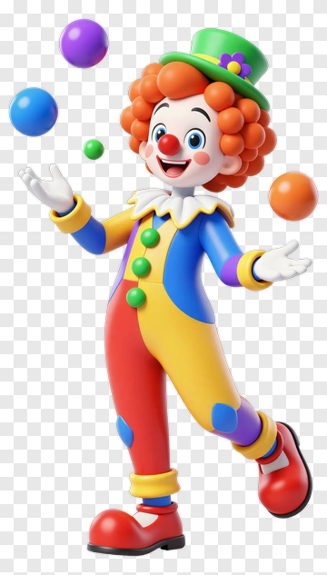 Cartoon Clown Juggling Colorful Balls PNG