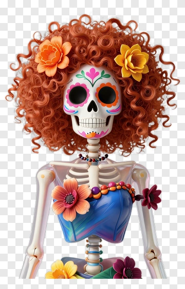 Colorful Skeleton Decorated For Día De Los Muertos PNG
