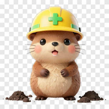 3D Construction Otter Wearing A Hard Hat PNG