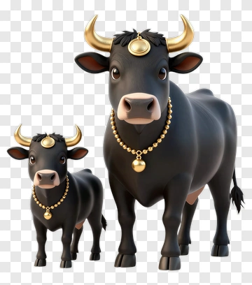 Cartoon Cows With Decorative Accessories PNG