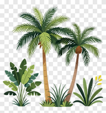 Tropical Palm Trees And Green Plants PNG