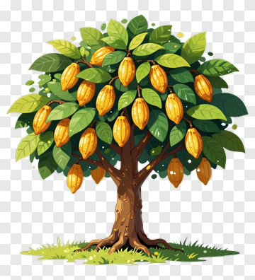 Colorful Cocoa Tree With Ripe Pods PNG