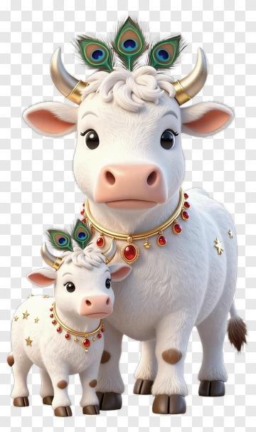 Cartoon Cow And Calf With Decorative Accessories PNG