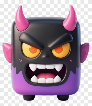 Cartoon Demon Character With Horns And Angry Expression PNG