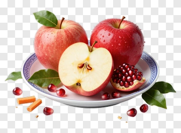 Fresh Red Apples On A Plate With Pomegranate PNG