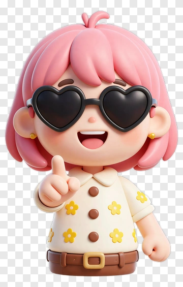 3D Girl With Pink Hair Wearing Heart Sunglasses PNG