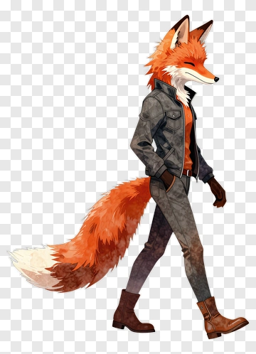 Stylish Fox Walking In A Jacket PNG