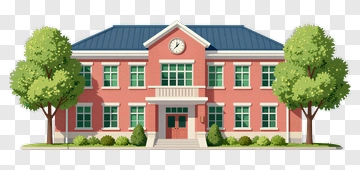 School Building With Trees PNG