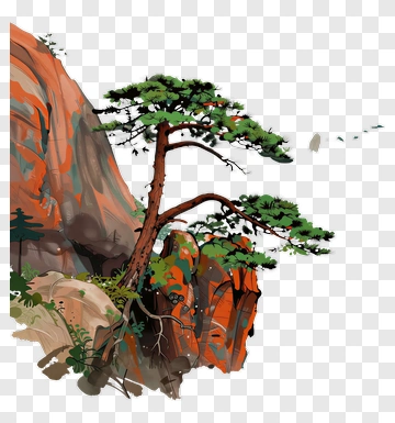 Colorful Pine Tree On Rocky Terrain PNG