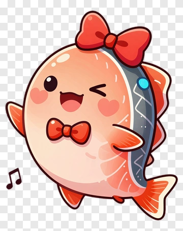 Cartoon Fish With Bow Tie And Musical Note PNG
