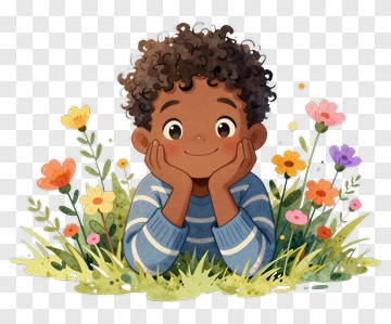 Happy Boy Lying In A Flower Garden PNG