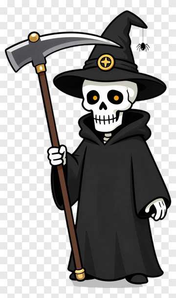 Cartoon Grim Reaper Holding A Scythe PNG