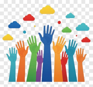 Colorful Hands Reaching Upwards PNG