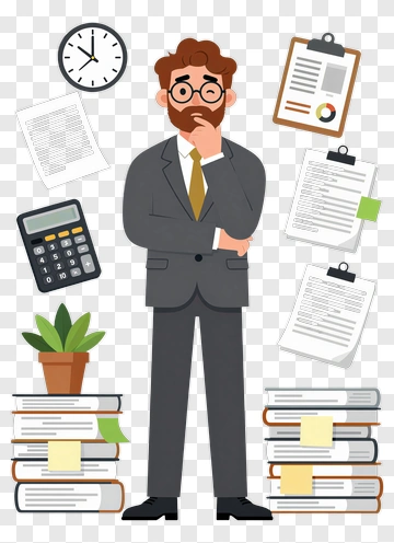 Businessman Thinking Among Stacks Of Papers PNG