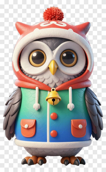 3D Cartoon Owl Wearing A Colorful Hoodie PNG