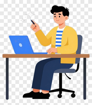 Cartoon Man Working On A Laptop PNG
