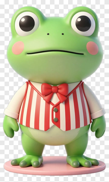 3D Frog In A Striped Suit With A Bow Tie PNG