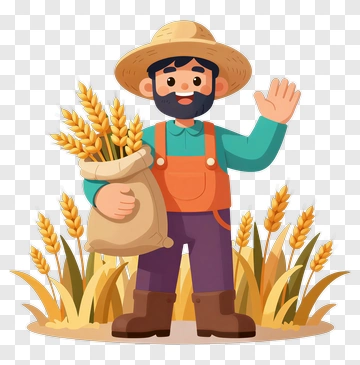 Cartoon Farmer Holding A Bag Of Wheat PNG