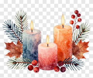 Colorful Candles Surrounded By Autumn Leaves And Berries PNG