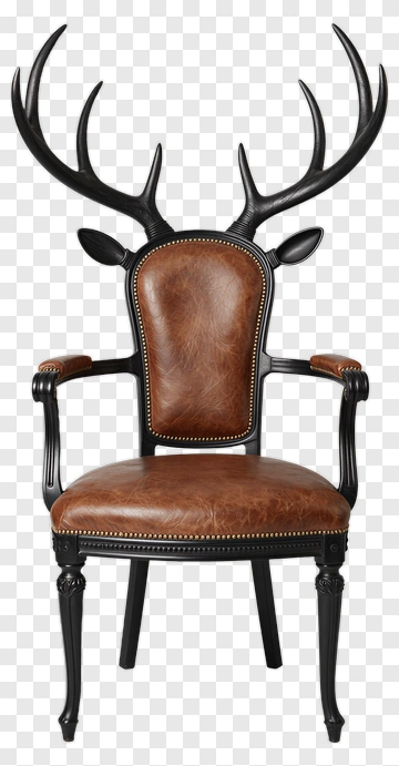 Antlered Chair With Brown Leather Upholstery PNG