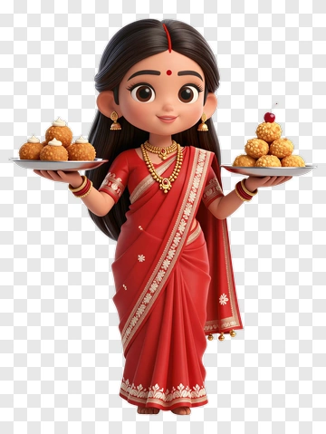 Cartoon Woman Holding Plates Of Sweets PNG