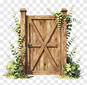 Wooden Garden Gate Surrounded By Greenery PNG