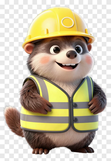 Cartoon Hedgehog Wearing A Construction Vest And Hard Hat PNG
